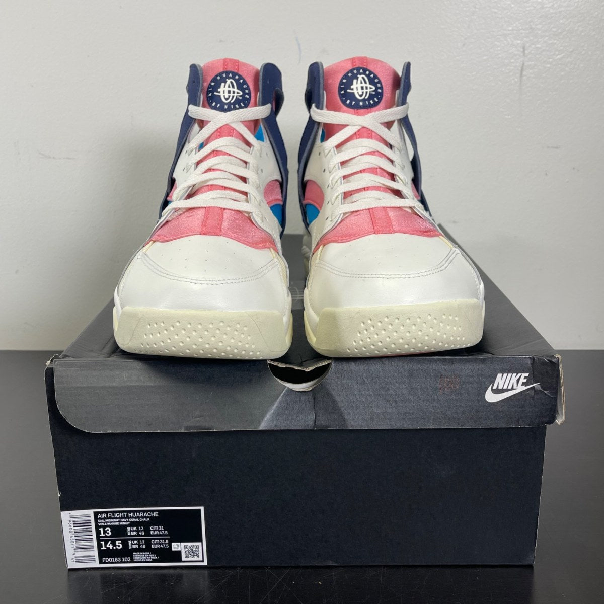 Nike Air Flight Huarache Nike Gear Coral Chalk Laser Blue 13 (Moderately Worn Pre-Owned)NikeSail/Midnight Navy-Coral Chalk-Laser Blue-Speed Yellow-Coconut Milk - Image 2