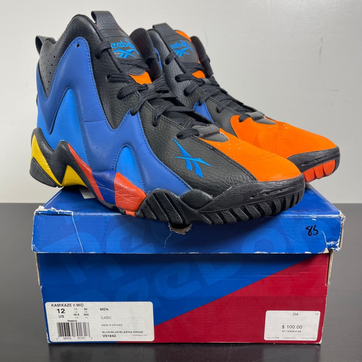 Reebok Kamikaze II OKC 12 (Moderately Worn Pre-Owned)ReebokBlack / Blue-Blazing Orange - Image 1