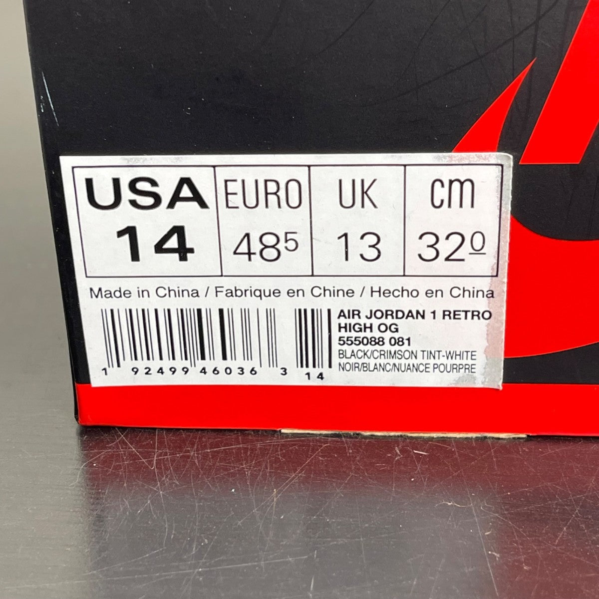 Jordan 1 Retro High Black Crimson Tint 14 (Moderately Worn Pre-Owned)JordanBlack/Crimson Tint-White-Hyper Pink-Mystic Green - Image 7