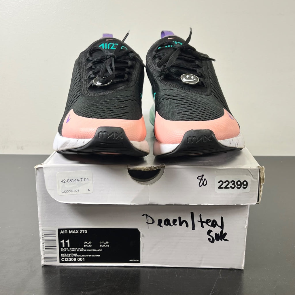 Nike Air Max 270 Have a Nike Day 11 (Moderately Worn Pre-Owned)NikeBlack/Hyper Jade-Bleached Coral-Space Purple - Image 2