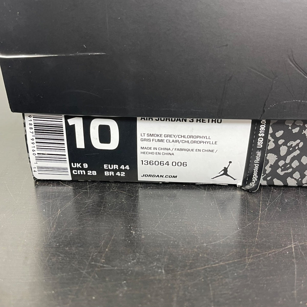Jordan 3 Retro Chlorophyll 10 (Moderately Worn Pre-Owned)JordanLight Smoke Grey/Chlorophyll-Black-White - Image 7