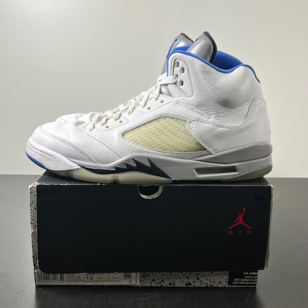 Jordan 5 Retro White Stealth (2021) 13 (Heavily Worn Pre-Owned)JordanWhite/Stealth- Black-Hyper-Royal - Image 3