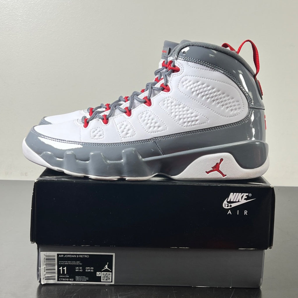 Jordan 9 Retro Fire Red 11 (Lightly Worn Pre-Owned)JordanWhite/Fire Red/Cool Grey - Image 3