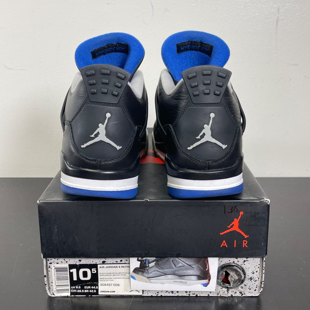 Jordan 4 Retro Motorsports Alternate 10.5 (Moderately Worn Pre-Owned)JordanBlack/Game Royal-Matte Silver-White - Image 4