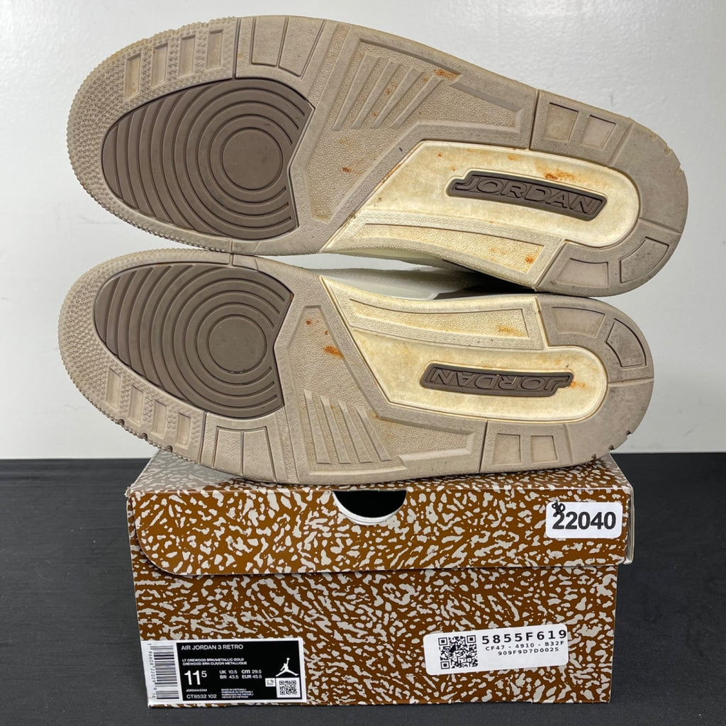 Jordan 3 Retro Palomino 11.5 (Moderately Worn Pre-Owned)JordanLight Orewood Brown/Metallic Gold/Light British Tan/Palomino - Image 5