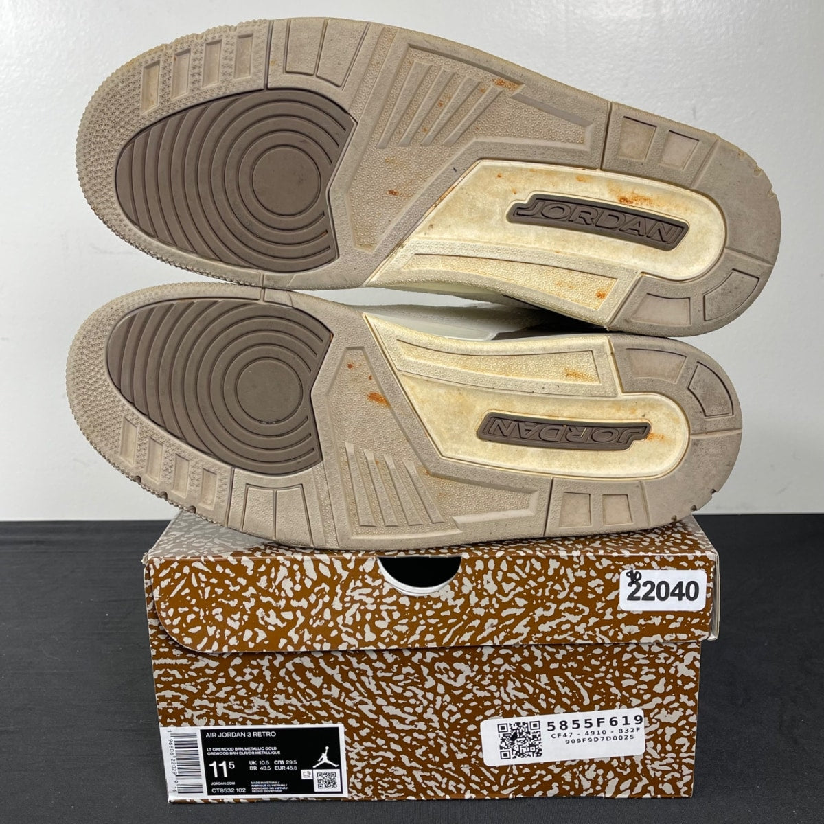Jordan 3 Retro Palomino 11.5 (Moderately Worn Pre-Owned)JordanLight Orewood Brown/Metallic Gold/Light British Tan/Palomino - Image 5
