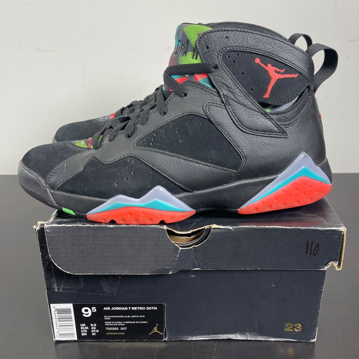 Jordan 7 Retro Barcelona Nights 9.5 (Moderately Worn Pre-Owned)JordanBlack/Blue Graphite-Retro-Infrared 23 - Image 3