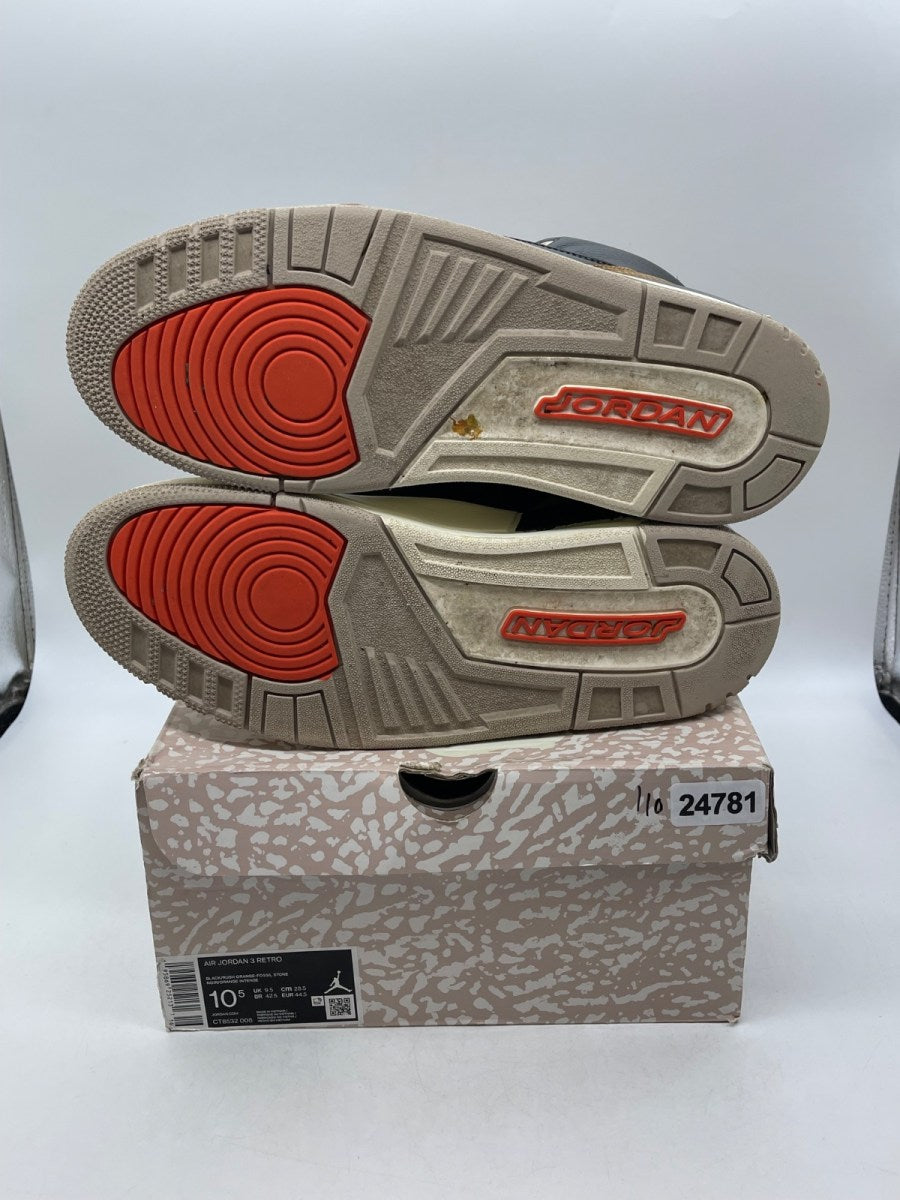 Jordan 3 Retro Desert Elephant 10.5 (Moderately Worn Pre-Owned)JordanBlack/Rush Orange/Fossil Stone/Sail - Image 7