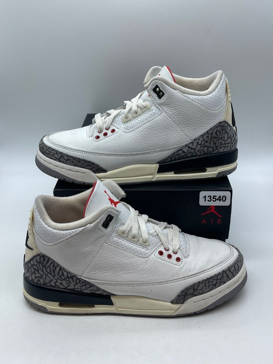 Jordan 3 Retro White Cement Reimagined (GS) 7Y (Moderately Worn Pre-Owned)JordanSummit White/Fire Red/Black/Cement Grey - Image 1