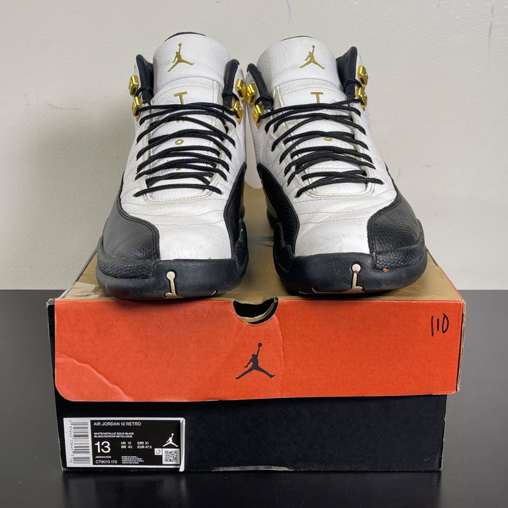 Jordan 12 Retro Royalty Taxi 13 (Moderately Worn Pre-Owned)JordanWhite/Black-Metallic Gold - Image 2