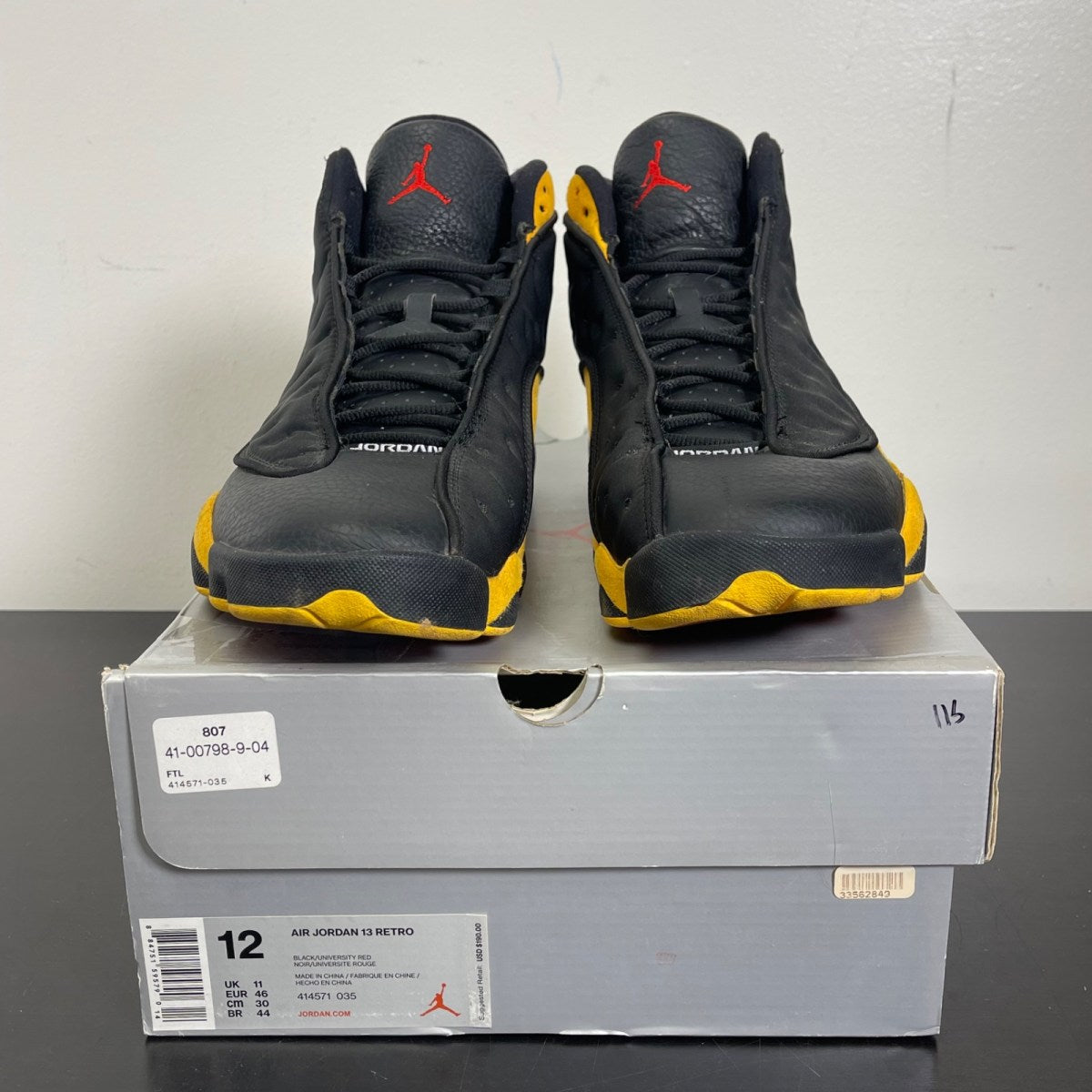 Jordan 13 Retro Carmelo Anthony Class Of 2002 (B-Grade) 12 (Moderately Worn Pre-Owned)JordanBlack/University Red-University Gold - Image 2