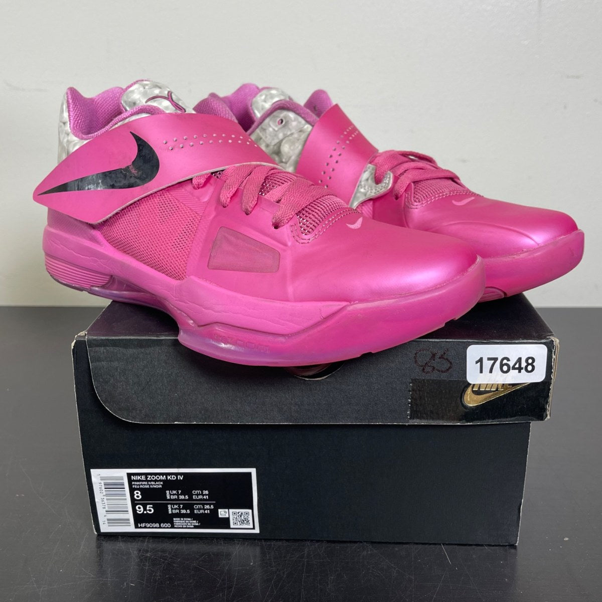 Nike KD 4 Aunt Pearl (2024) 8 (Moderately Worn Pre-Owned)NikePinkfire 2/Black/Metallic Silver - Image 1