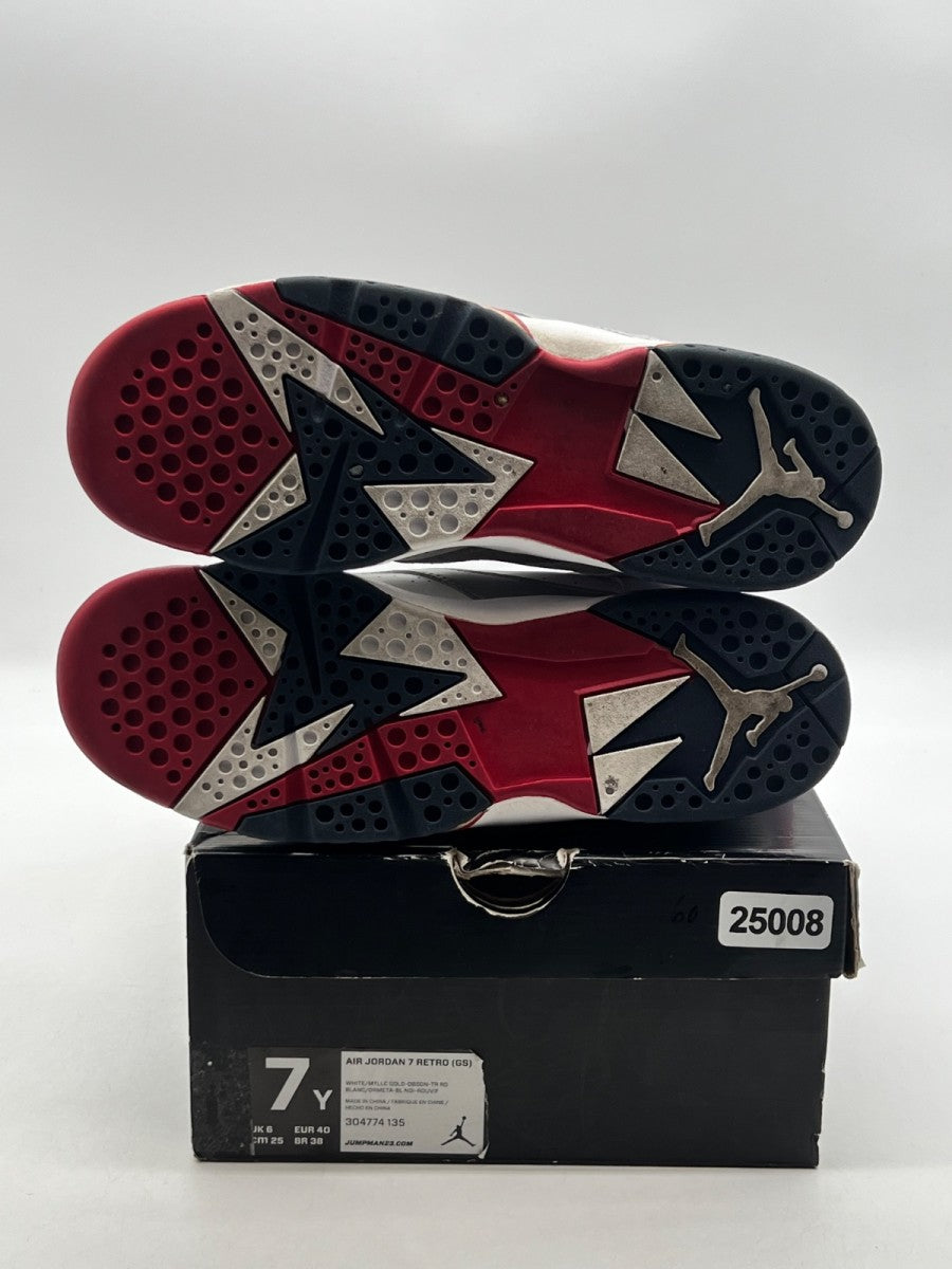 Jordan 7 Retro Olympic (2012) (GS) 7Y (Moderately Worn Pre-Owned)JordanWhite/Metallic Gold-Obsdn-Tr Red - Image 8