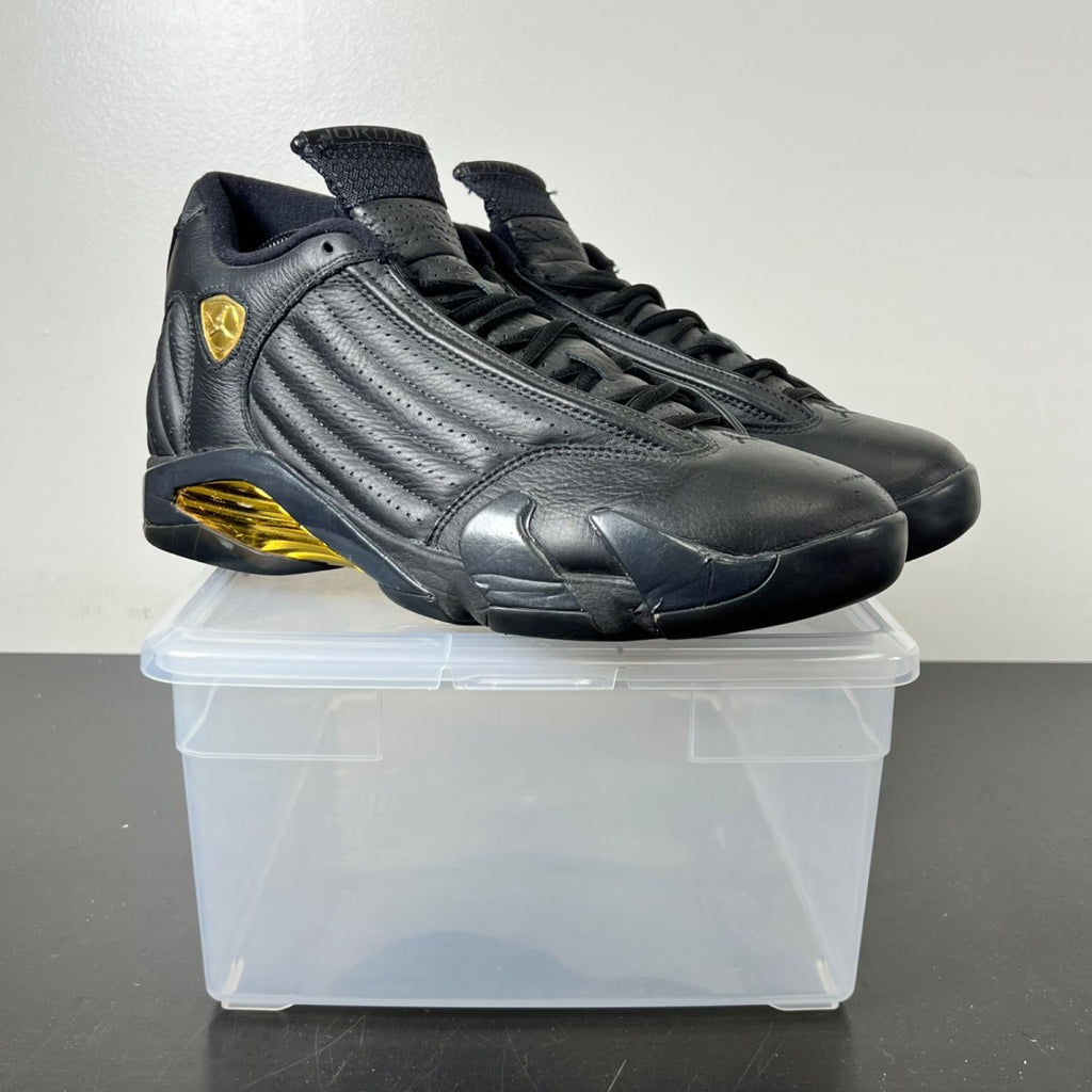 Jordan 14 Retro Defining Moments Pack Last Shot 10 (Heavily Worn Pre-Owned)JordanBlack/Metallic Gold/Varsity Red - Image 1