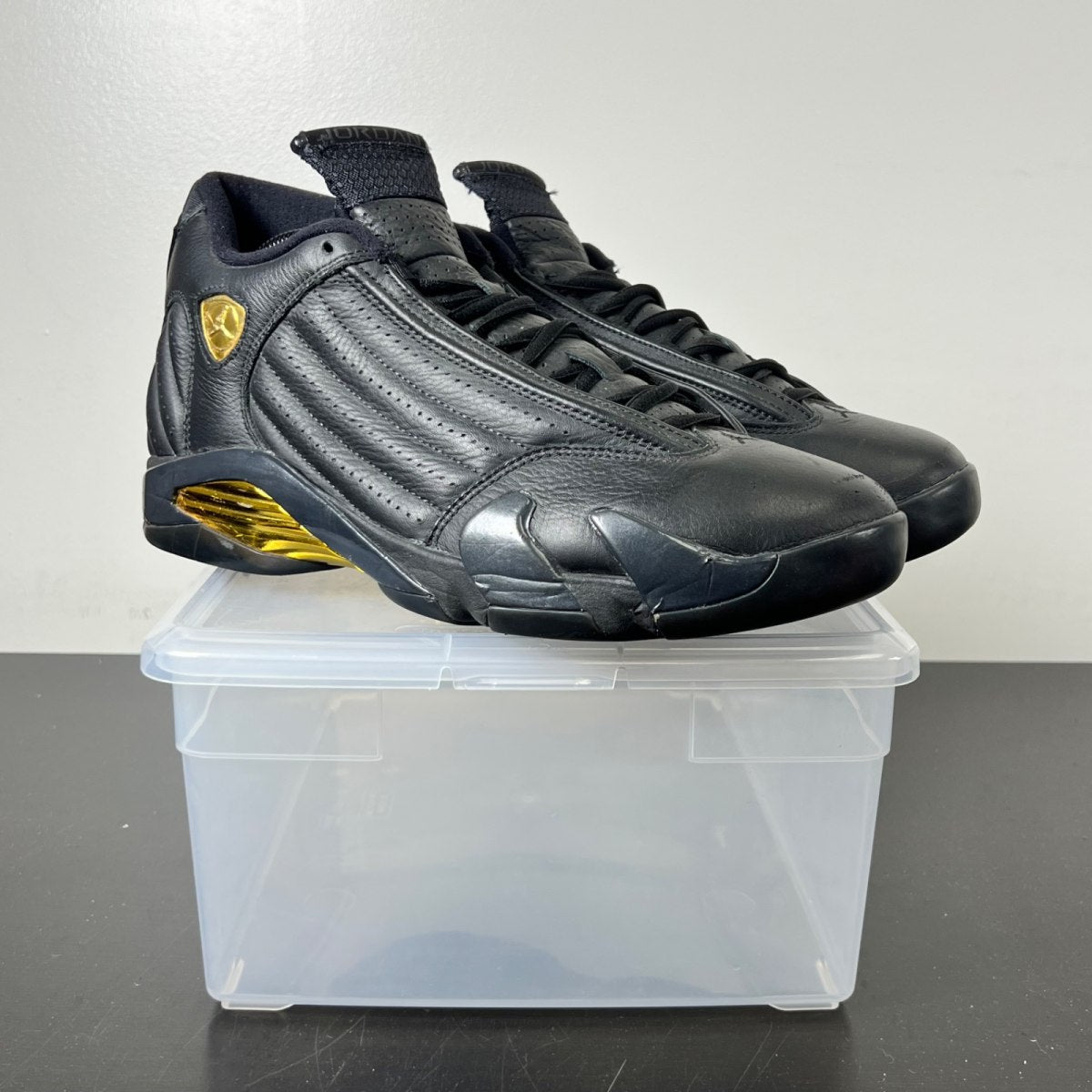 Jordan 14 Retro Defining Moments Pack Last Shot 10 (Heavily Worn Pre-Owned)JordanBlack/Metallic Gold/Varsity Red - Image 1