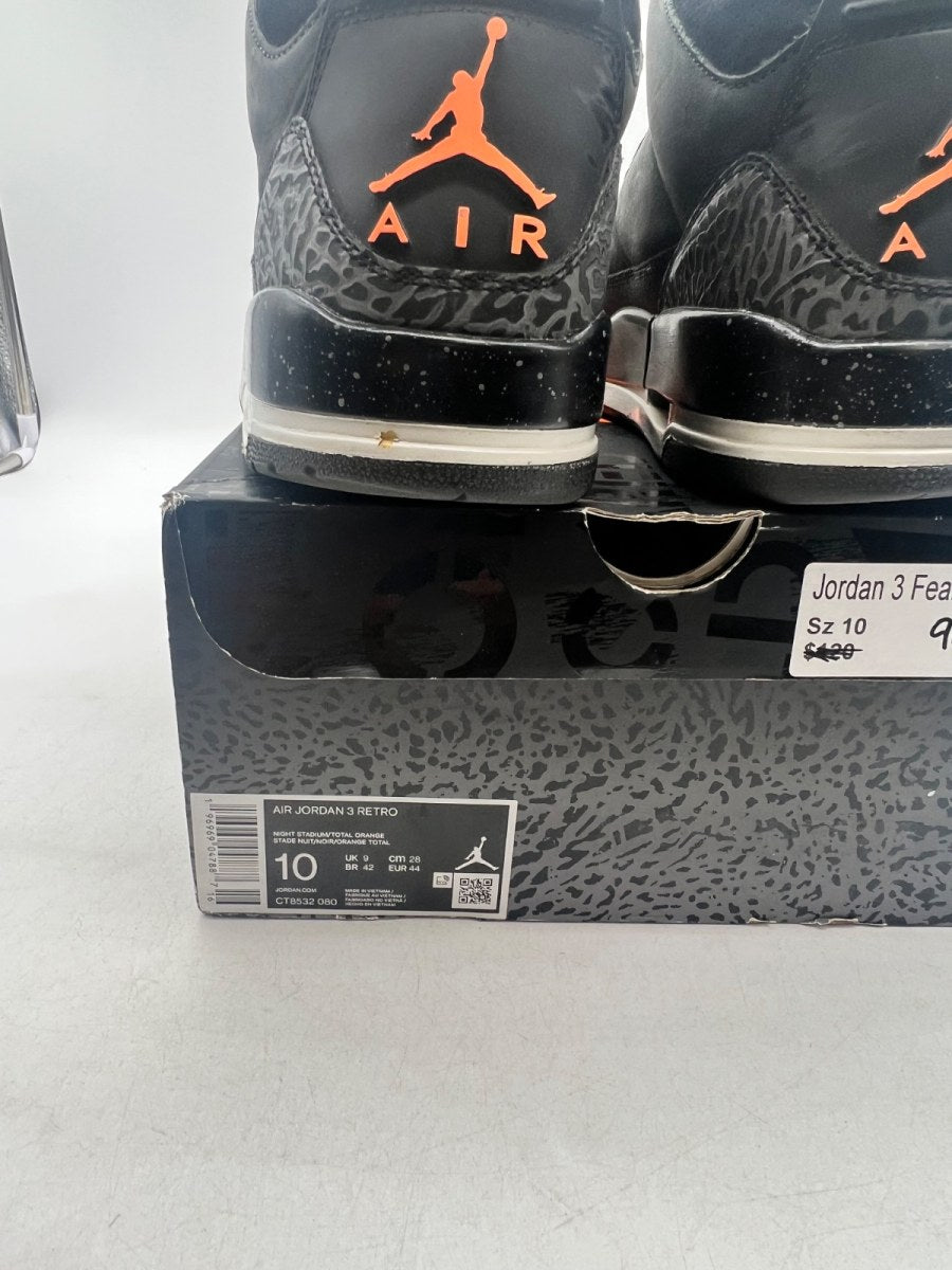 Jordan 3 Retro Fear Pack (2023) 10 (Moderately Worn Pre-Owned)JordanNight Stadium/Total Orange-Black-Flat Pewter-Neutral Grey - Image 6