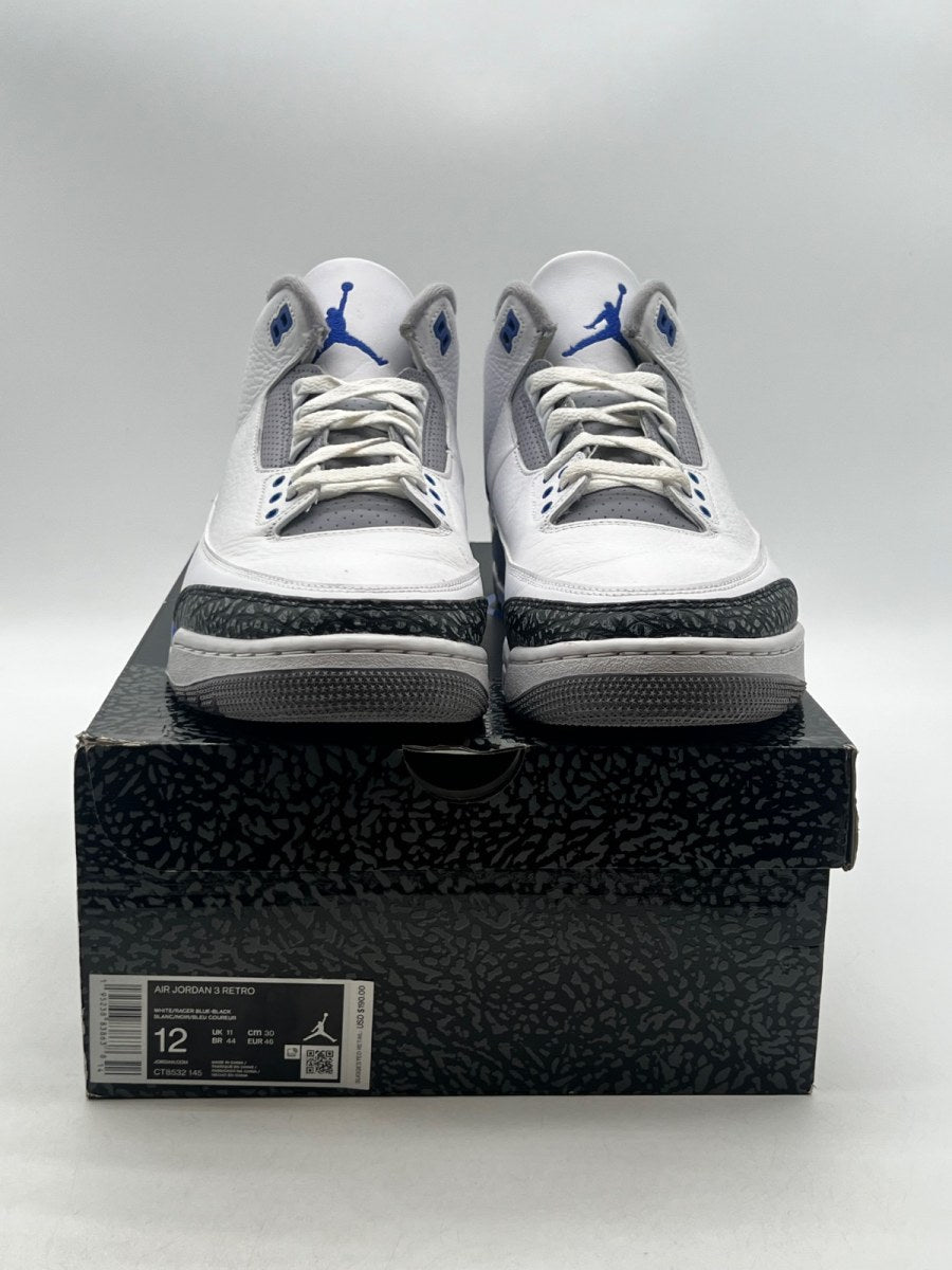 Jordan 3 Retro Racer Blue 12 (Moderately Worn Pre-Owned)JordanWhite/Black-Cement Grey-Racer Blue - Image 2