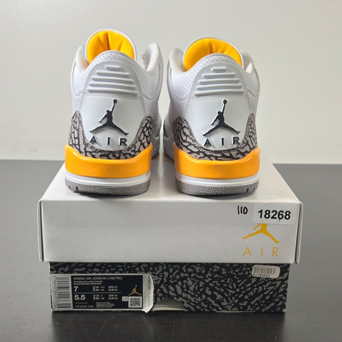 Jordan 3 Retro Laser Orange (Women's) 7W (Lightly Worn Pre-Owned)JordanWhite/Laser Orange-Cement Grey-Black - Image 4