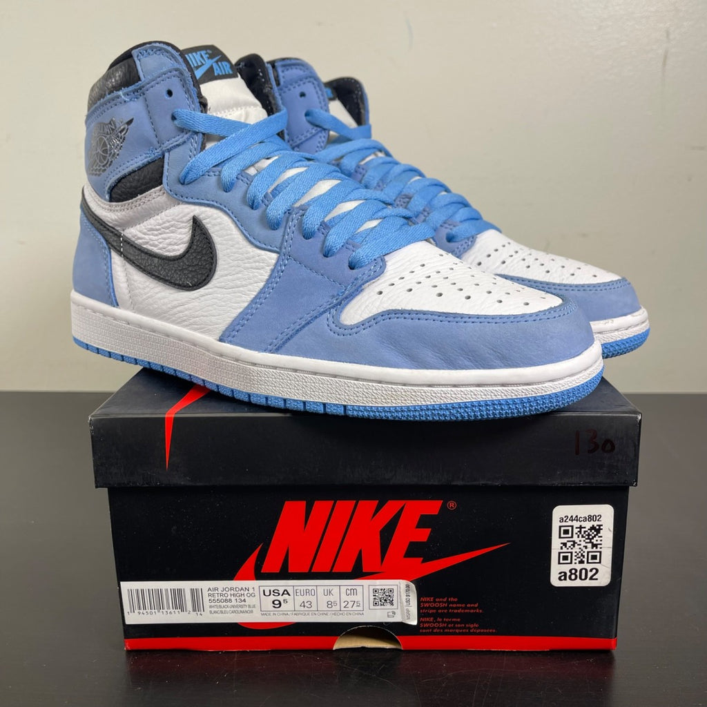 Jordan 1 Retro High OG University Blue 9.5 (Moderately Worn Pre-Owned)JordanWhite/University Blue-Black - Image 1