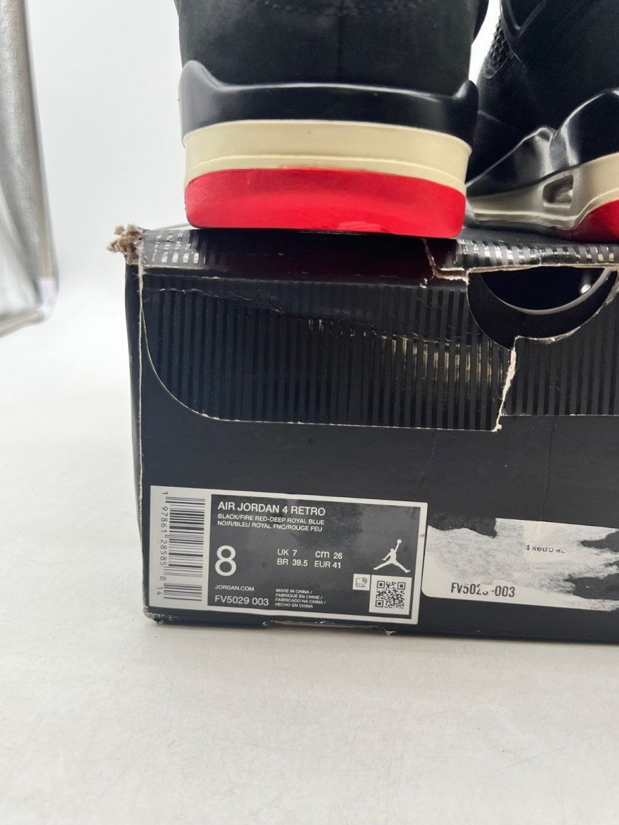 Jordan 4 Retro Rare Air (White Lettering) 8 (Moderately Worn Pre-Owned)JordanBlack/Fire Red/Deep Royal Blue/Dark Smoke Grey/Tech Grey - Image 4