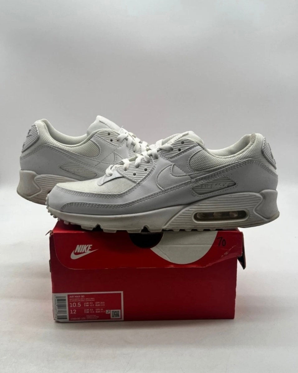 Nike Air Max 90 Recraft Triple White 10.5 (Heavily Worn Pre-Owned)NikeWhite/White-White-Wolf Grey - Image 1