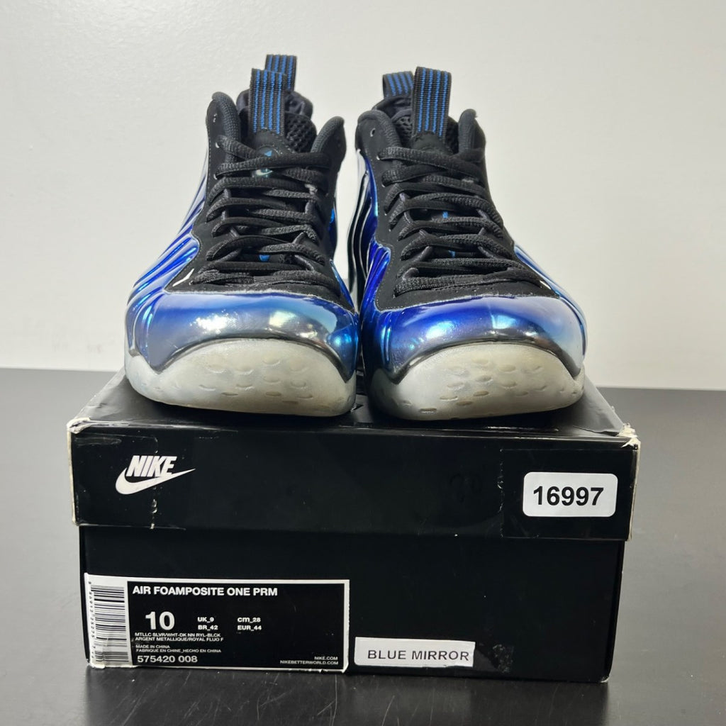 Nike Air Foamposite One Blue Mirror 10 (Moderately Worn Pre-Owned)NikeMetallic Silver/Black-Dark Neon Royal-White - Image 2
