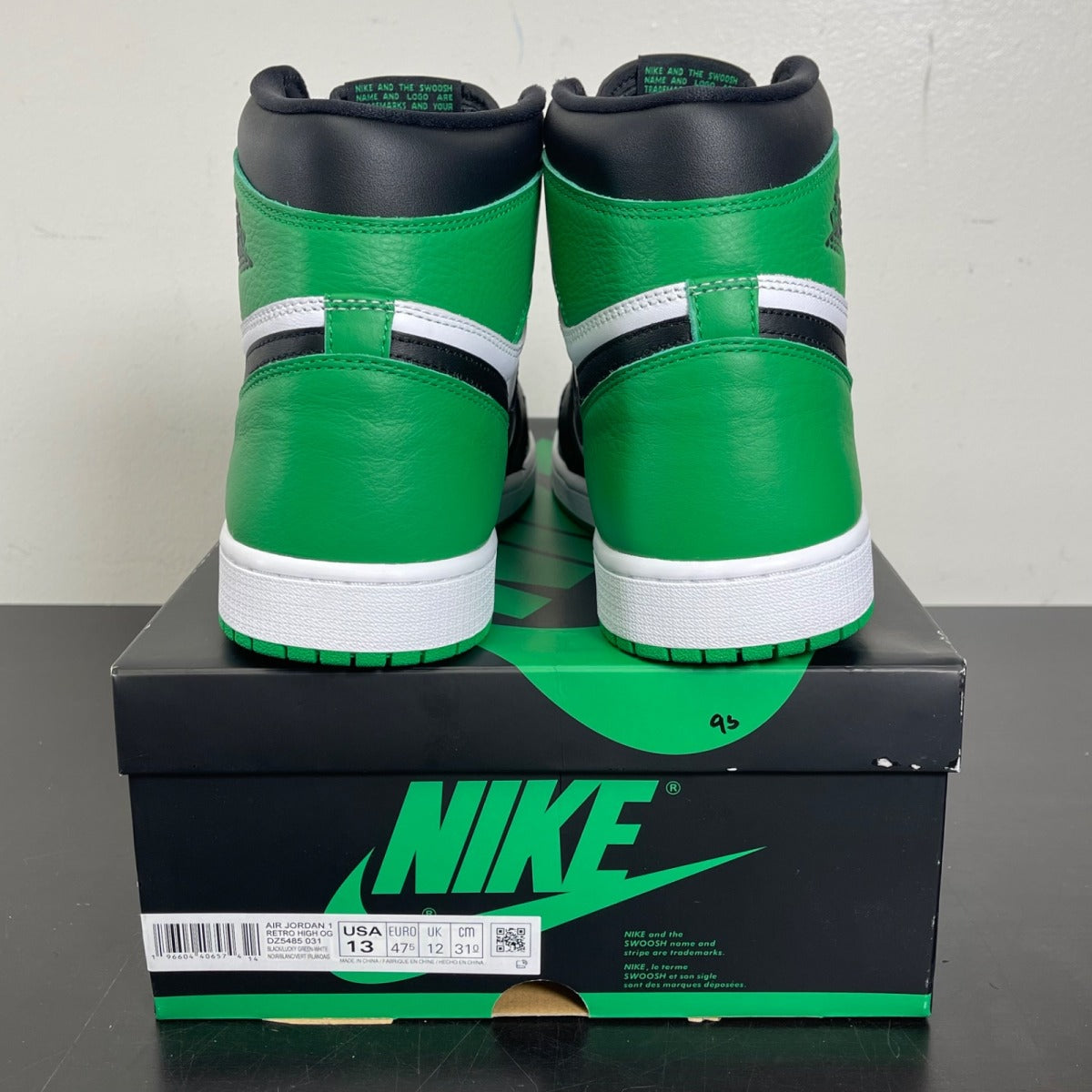 Jordan 1 Retro High OG Lucky Green 13 (Moderately Worn Pre-Owned)JordanBlack/Lucky Green-White - Image 4