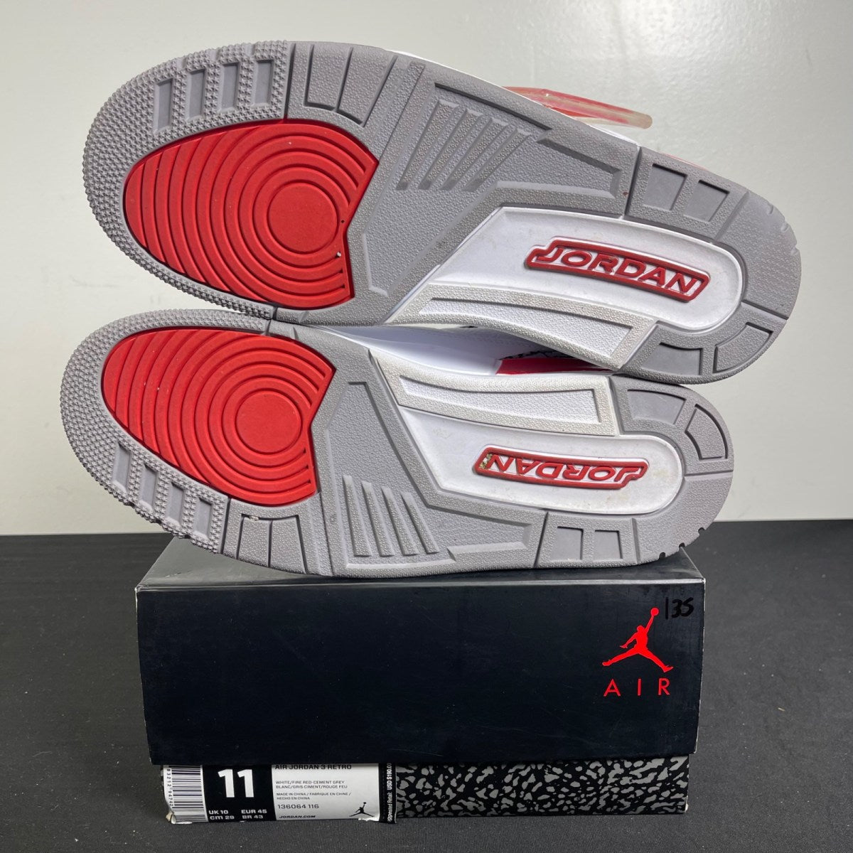 Jordan 3 Retro Hall of Fame 11 (Moderately Worn Pre-Owned)JordanWhite/Fire Red-Cement Grey-Black