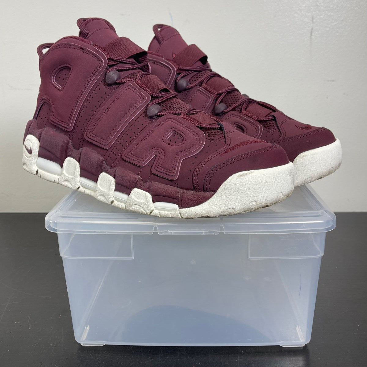 Nike Air More Uptempo Night Maroon 10 (Moderately Worn Pre-Owned)NikeNight Maroon/Night Maroon-Sail - Image 1