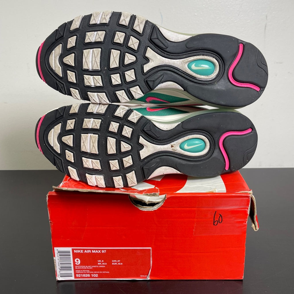 Nike Air Max 97 South Beach 9 (Moderately Worn Pre-Owned)NikeWhite/Pink Blast-Kinetic Green-Black - Image 5