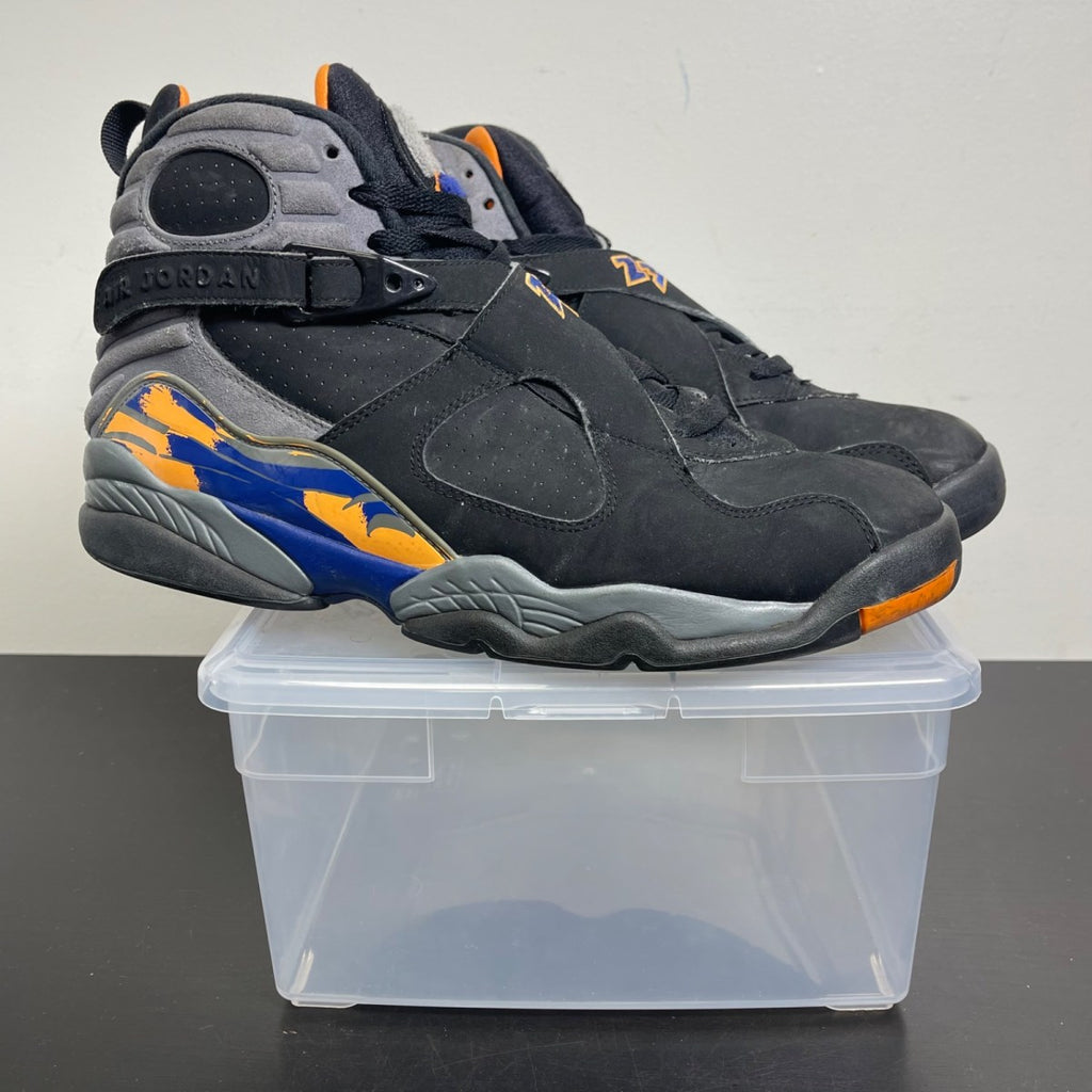 Jordan 8 Retro Phoenix Suns 12 (Moderately Worn Pre-Owned)JordanBlack/Bright Citrus-Cool Grey-Deep Royal Blue - Image 1