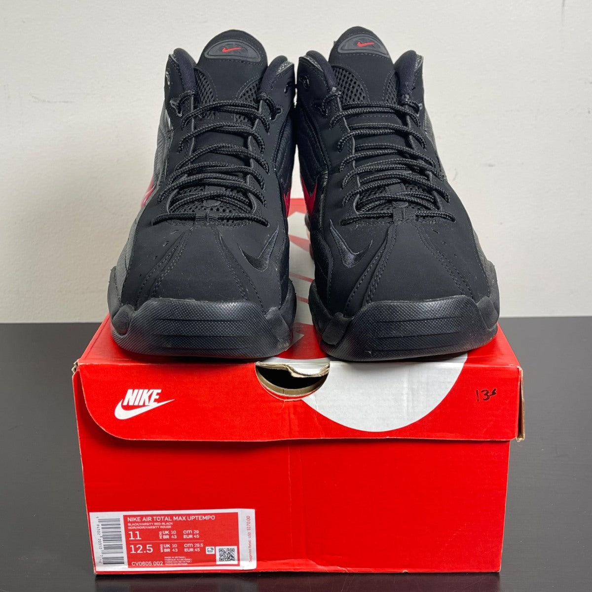 Nike Air Total Max Uptempo Bred 11 (Moderately Worn Pre-Owned)NikeBlack/Black/Varsity Red - Image 2