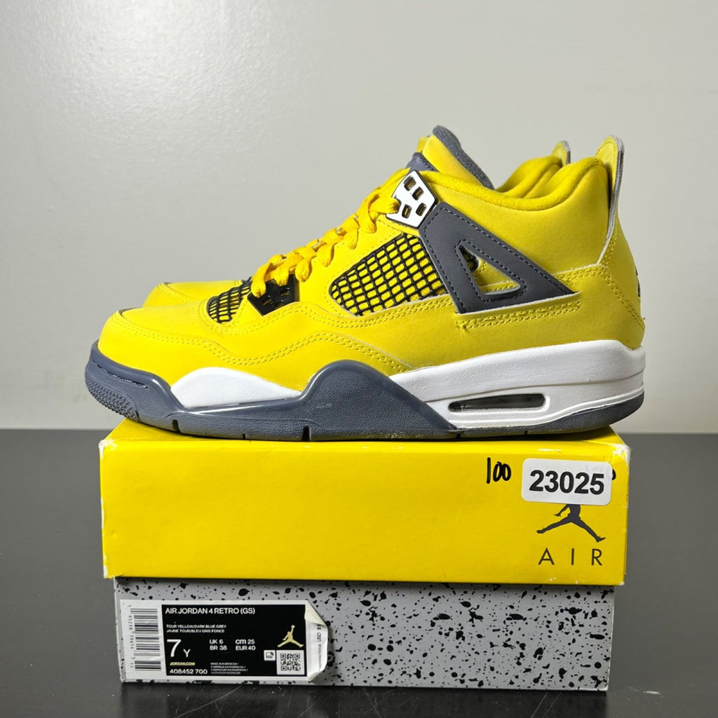 Jordan 4 Retro Lightning (2021) (GS) 7Y (Lightly Worn Pre-Owned)JordanTour Yellow/White-Dark Blue Grey - Image 3