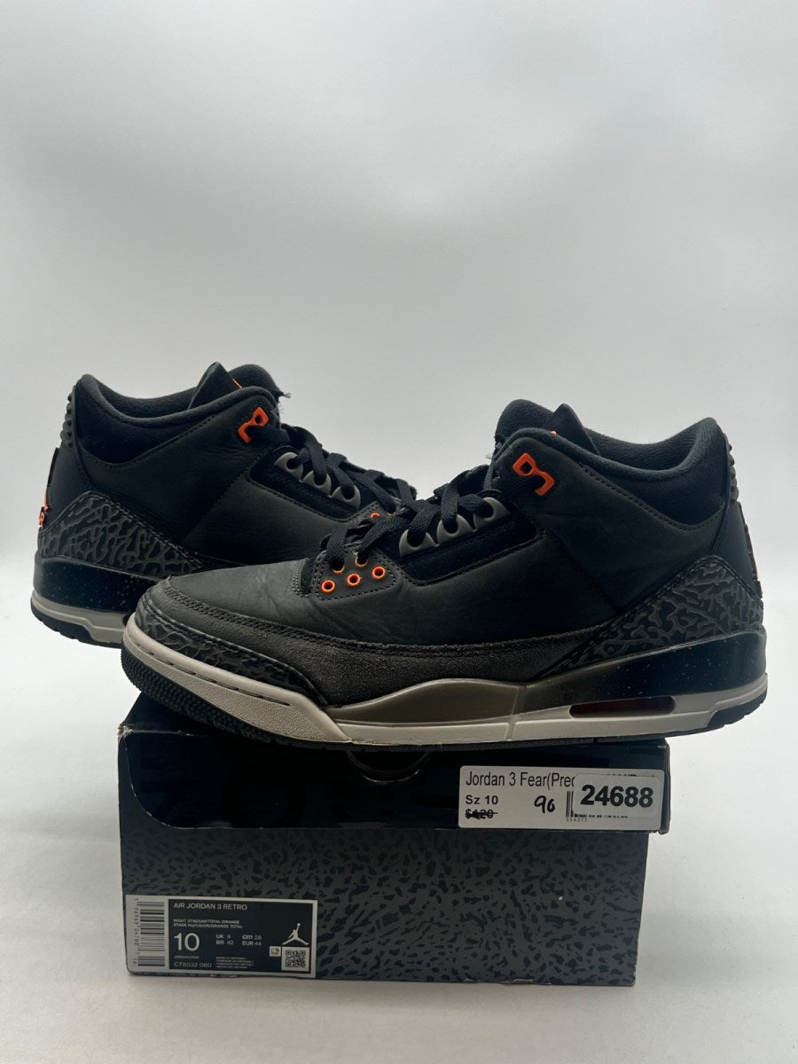 Jordan 3 Retro Fear Pack (2023) 10 (Moderately Worn Pre-Owned)JordanNight Stadium/Total Orange-Black-Flat Pewter-Neutral Grey - Image 1