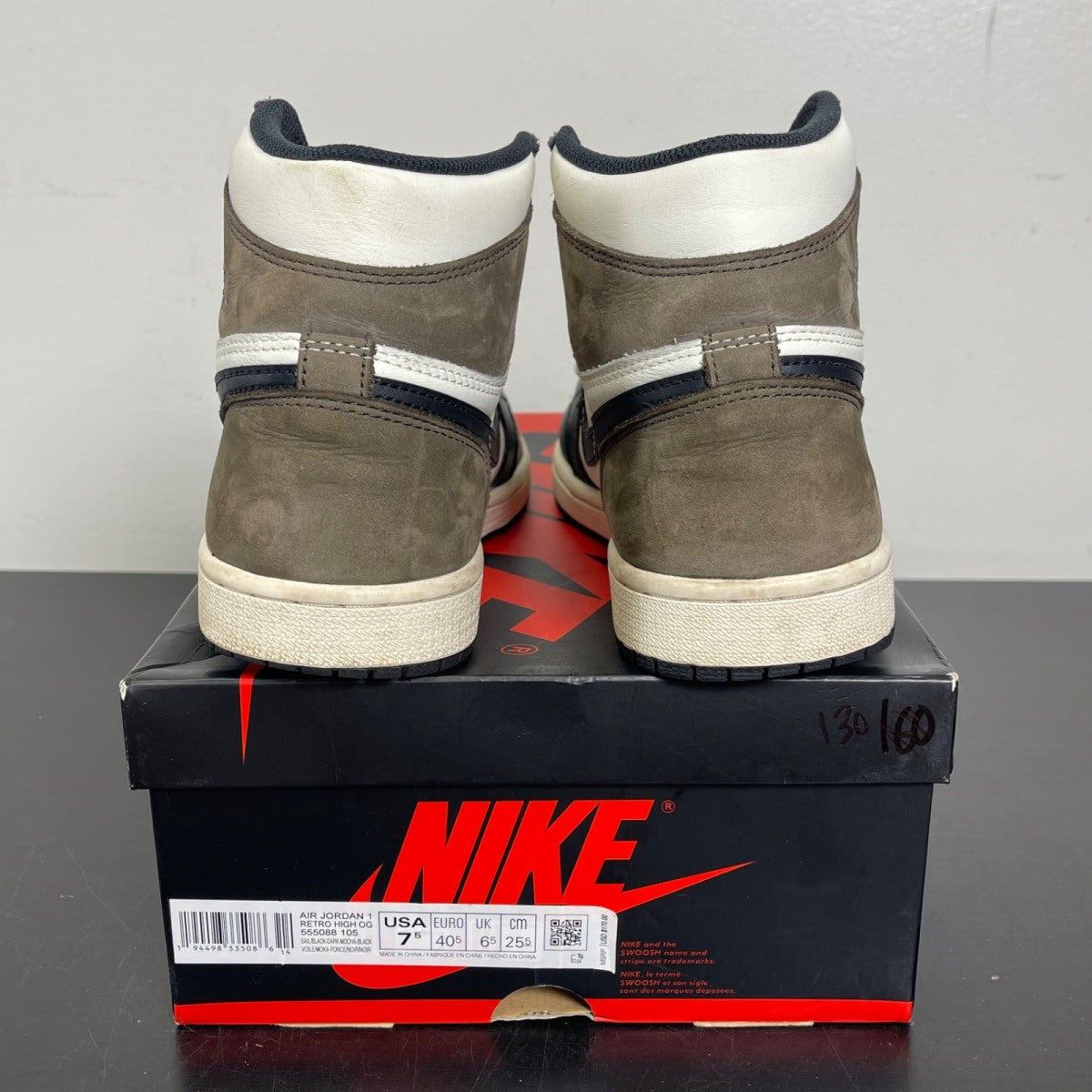 Jordan 1 Retro High Dark Mocha 7.5 (Moderately Worn Pre-Owned)JordanSail/Dark Mocha-Black-Black - Image 4