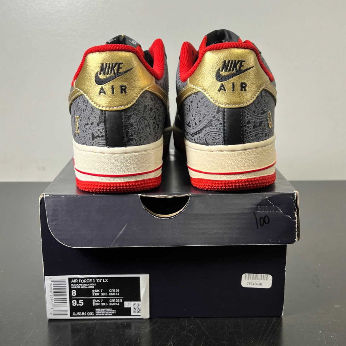 Nike Air Force 1 Low Spades 8 (Lightly Worn Pre-Owned)NikeBlack/Metallic Gold-University Red - Image 5