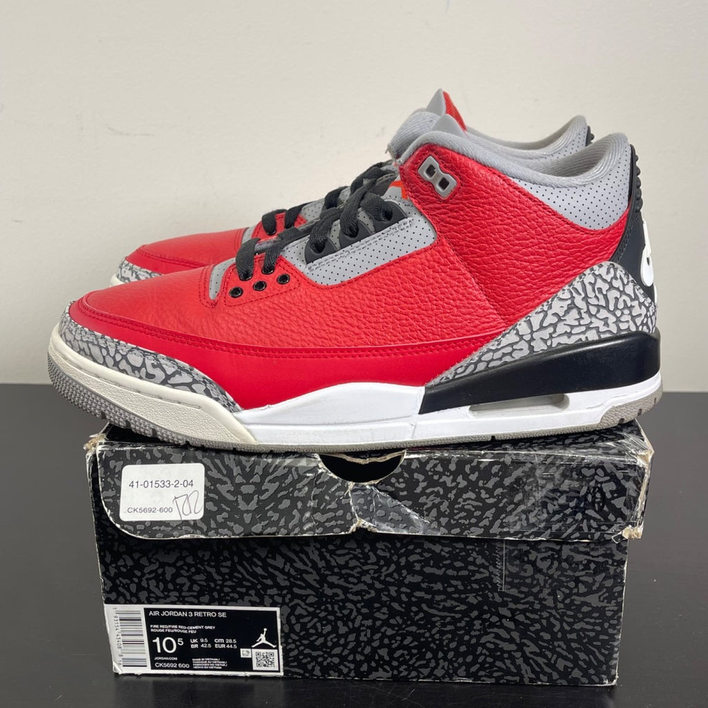 Jordan 3 Retro SE Unite 10.5 (Moderately Worn Pre-Owned)JordanFire Red/Fire Red-Cement Grey-Black - Image 3