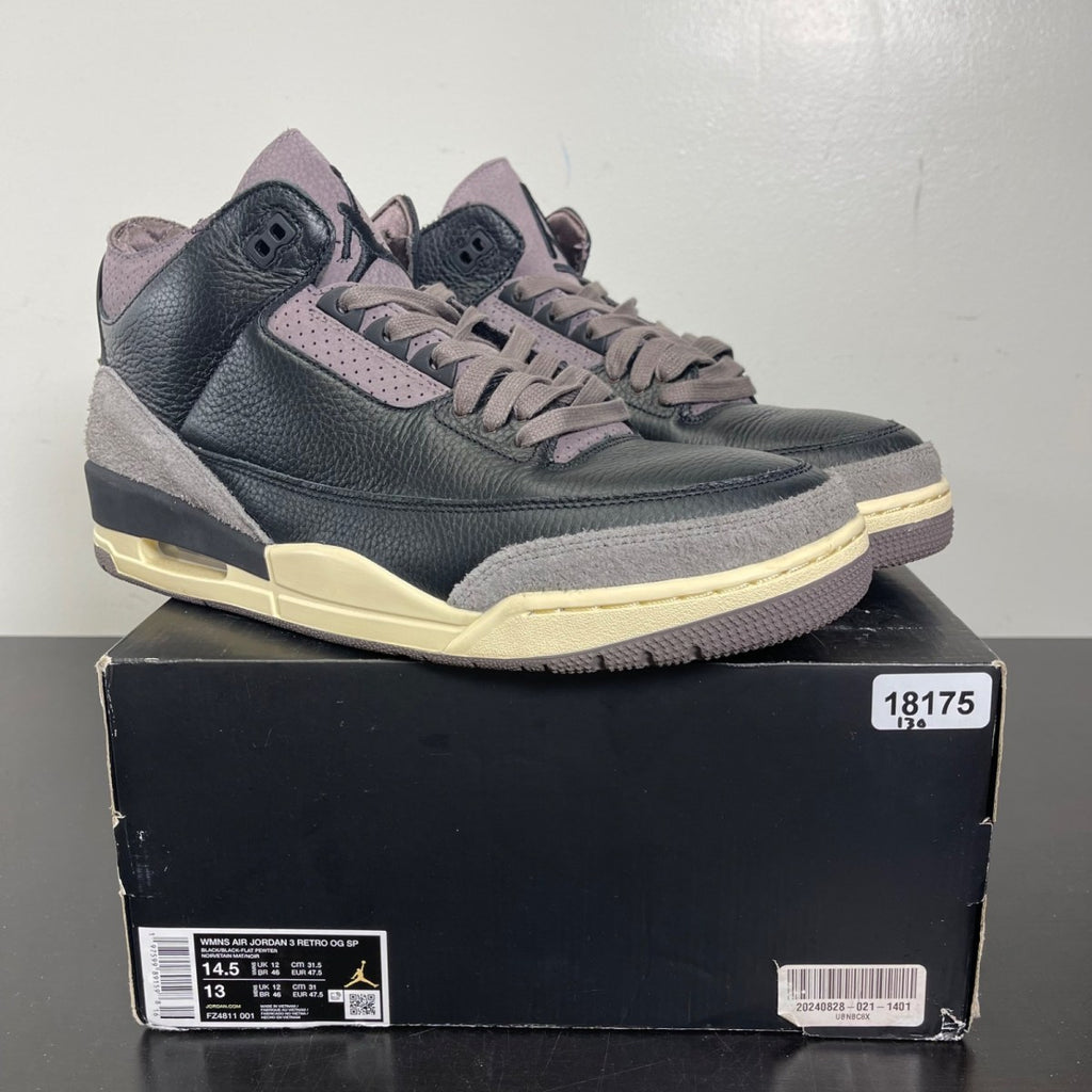 Jordan 3 Retro OG SP A Ma Maniére While You Were Sleeping (Women's) 14.5W (Moderately Worn Pre-Owned)JordanBlack/Black/Flat Pewter/Violet Ore - Image 1
