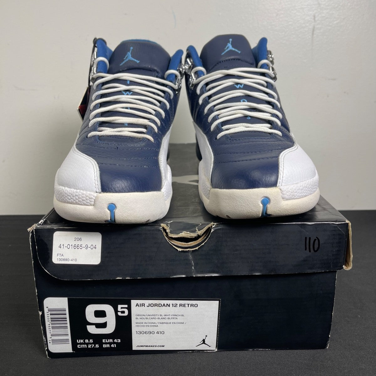 Jordan 12 Retro Obsidian (2012) 9.5 (Moderately Worn Pre-Owned)JordanObsidian/White-French Blue-University Blue - Image 2