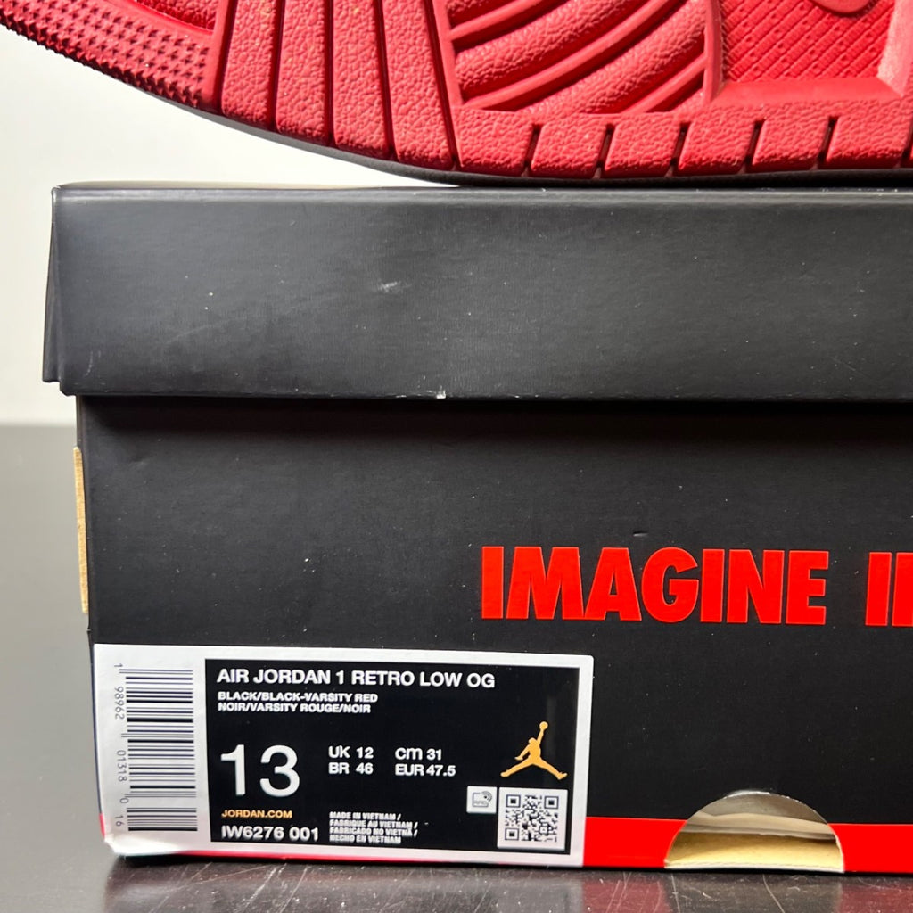 Jordan 1 Retro Low OG Banned 13 (Lightly Worn Pre-Owned)JordanBlack/Black/Varsity Red/Summit White - Image 6