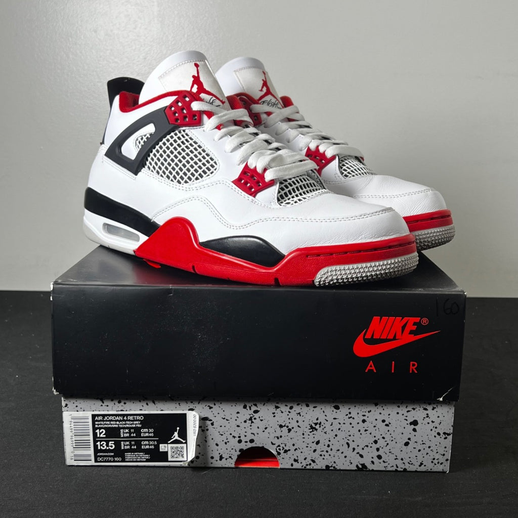 Jordan 4 Retro Fire Red (2020) 12 (Moderately Worn Pre-Owned)JordanWhite/Black-Tech Grey-Fire Red - Image 1