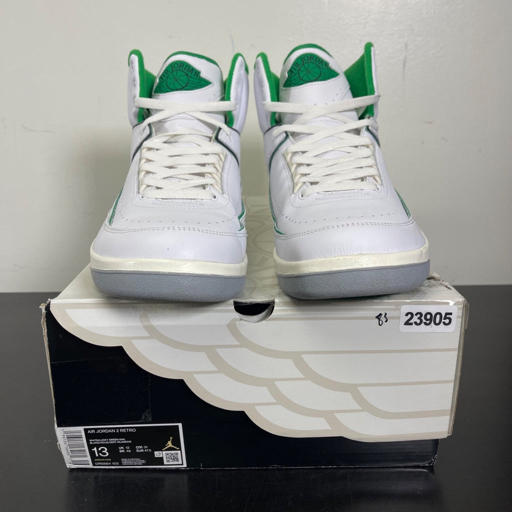 Jordan 2 Retro Lucky Green 13 (Moderately Worn Pre-Owned)JordanWhite/Lucky Green/Sail/Light Steel Grey - Image 2