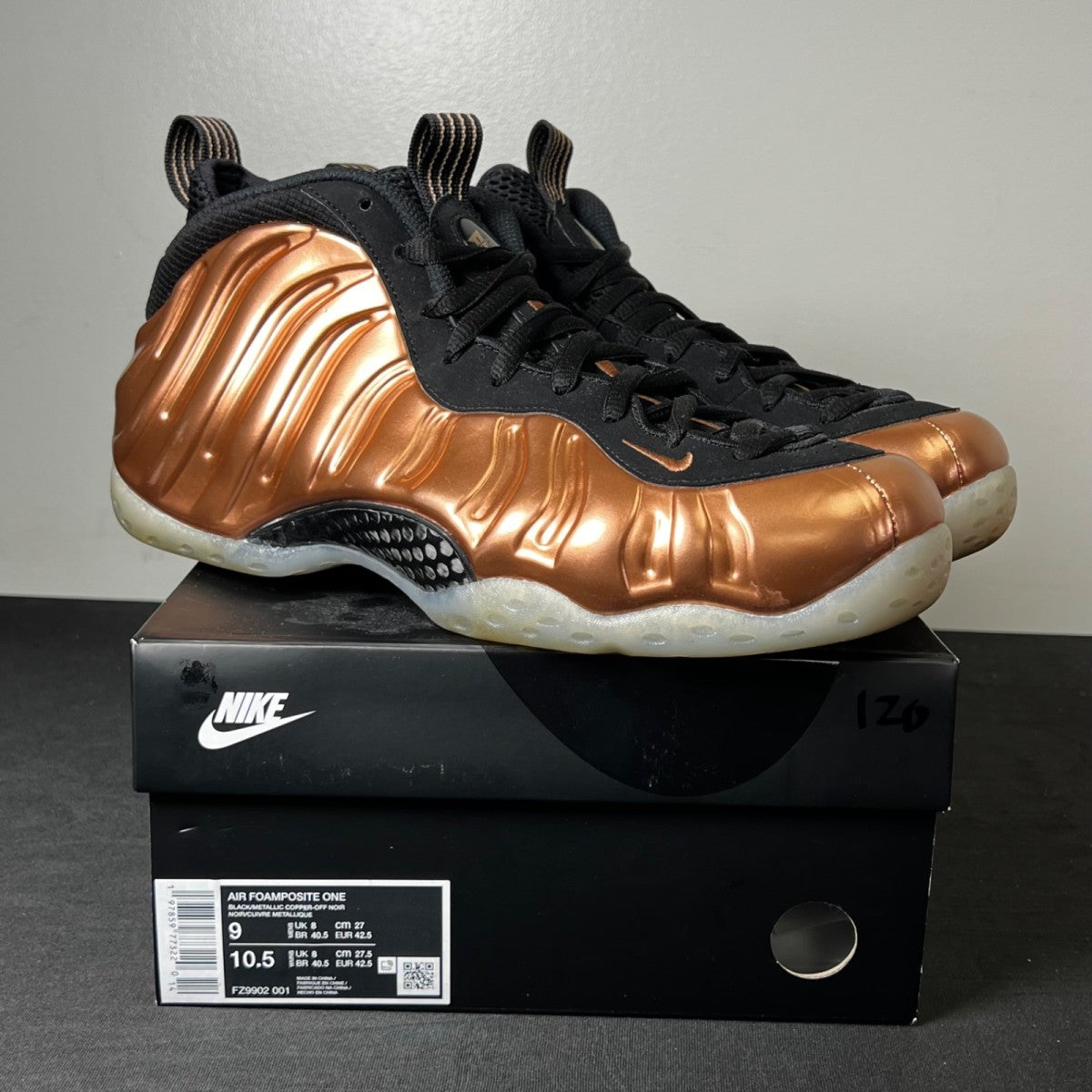Nike Air Foamposite One Copper (2024) 9 (Lightly Worn Pre-Owned)NikeBlack/Metallic Copper/Off Noir - Image 1