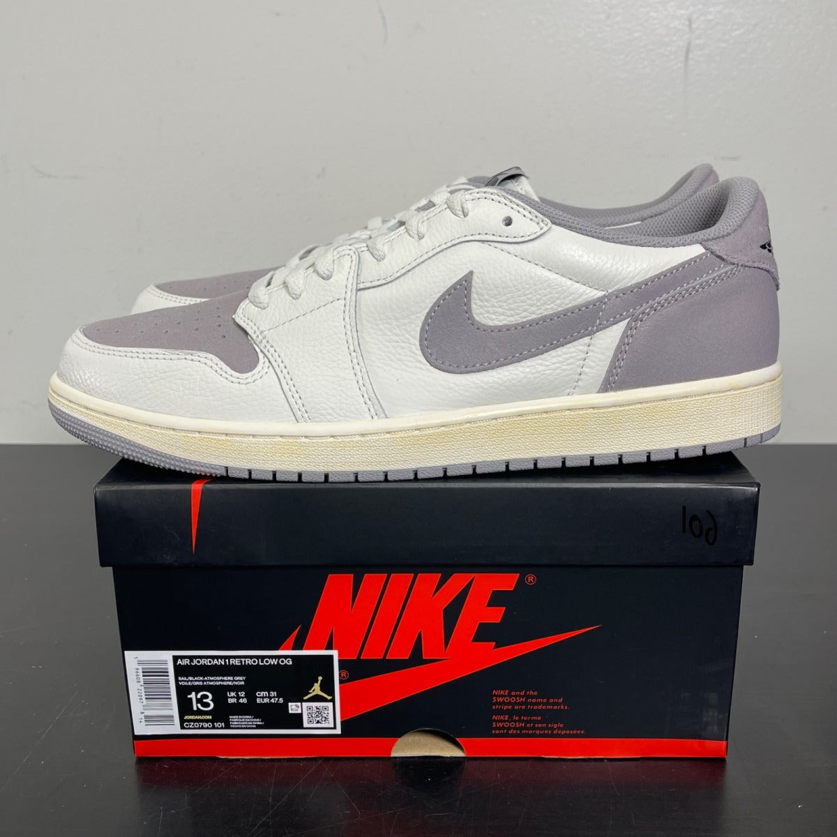 Jordan 1 Retro Low OG Atmosphere Grey 13 (Moderately Worn Pre-Owned)JordanSail/Black/Atmosphere Grey - Image 3