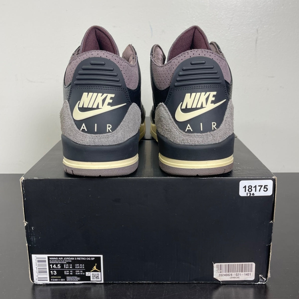 Jordan 3 Retro OG SP A Ma Maniére While You Were Sleeping (Women's) 14.5W (Moderately Worn Pre-Owned)JordanBlack/Black/Flat Pewter/Violet Ore - Image 4