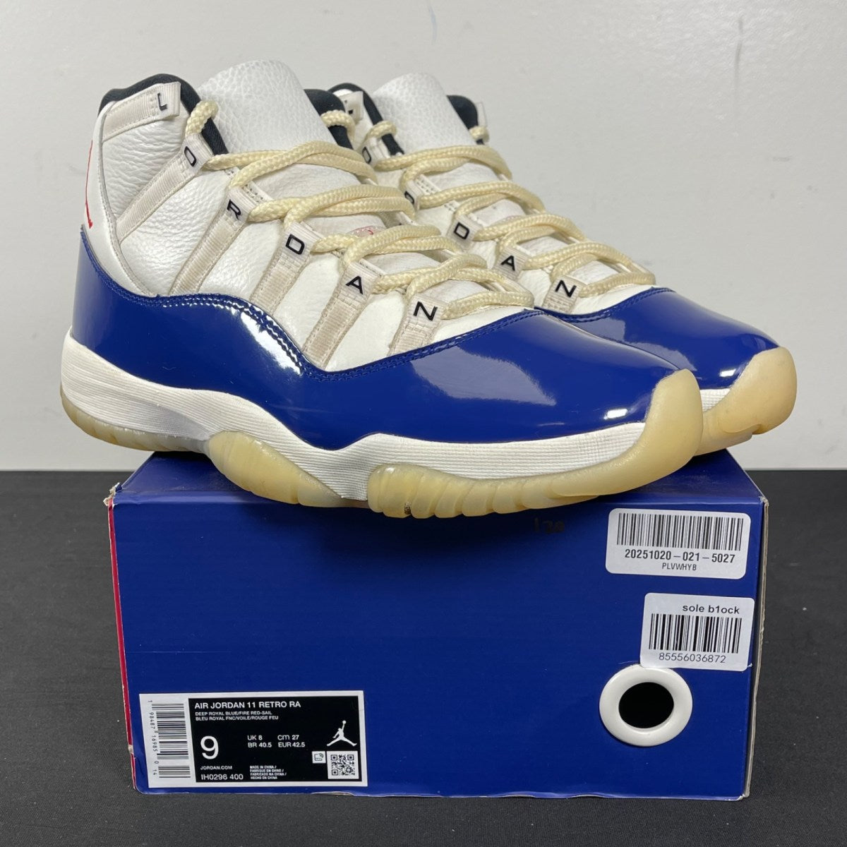 Jordan 11 Retro Rare Air 9 (Moderately Worn Pre-Owned)JordanDeep Royal Blue/Fire Red/Sail/Black/Muslin - Image 1