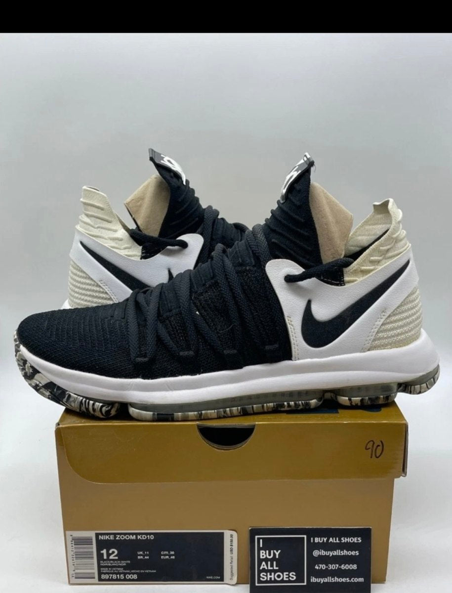 Nike KD 10 Black White 12 (Lightly Worn Pre-Owned)NikeBlack/Black-White - Image 1