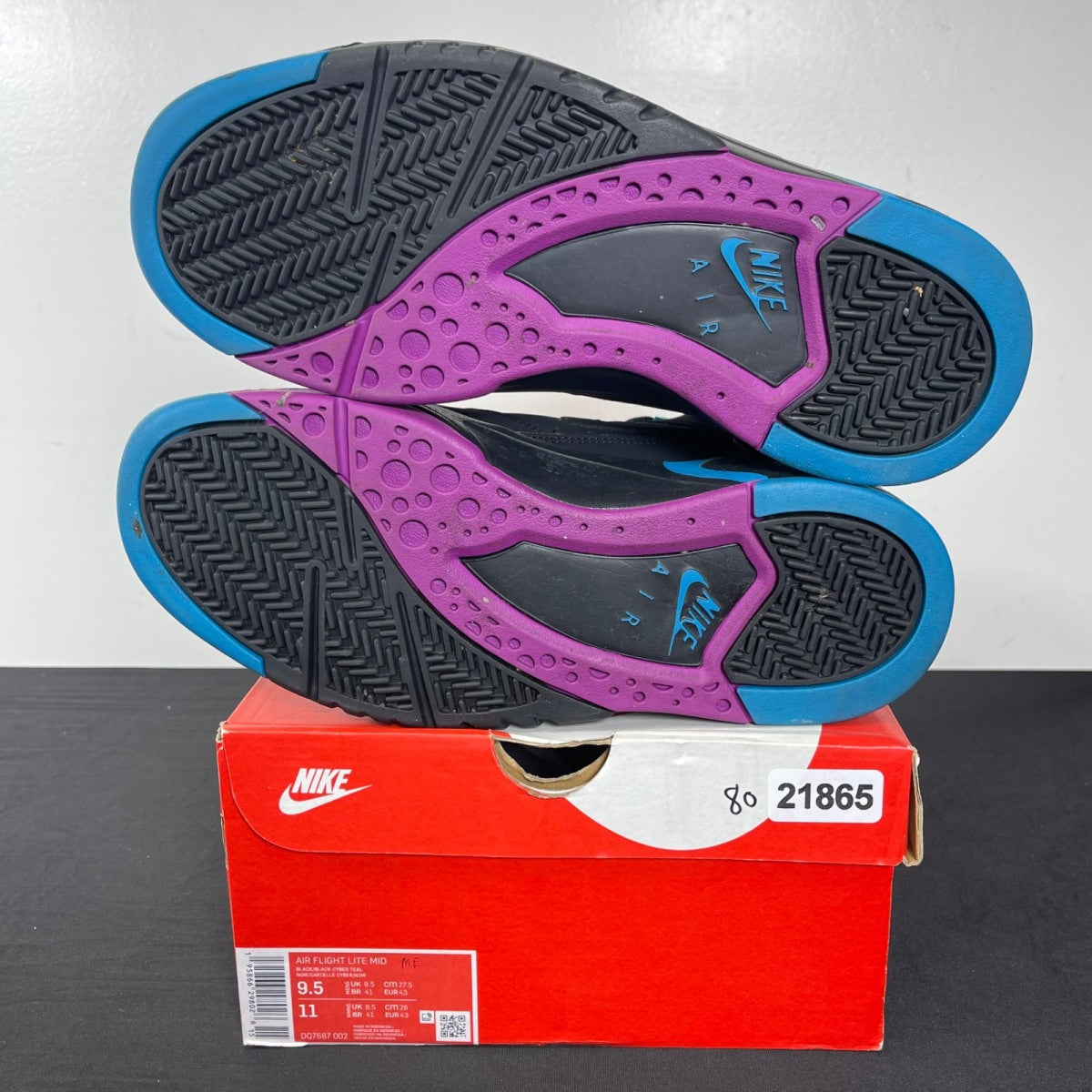 Nike Air Flight Lite II Mid Black Cyber Teal 9.5 (Moderately Worn Pre-Owned)NikeBlack/Cyber Teal/Red Plum/Black - Image 5