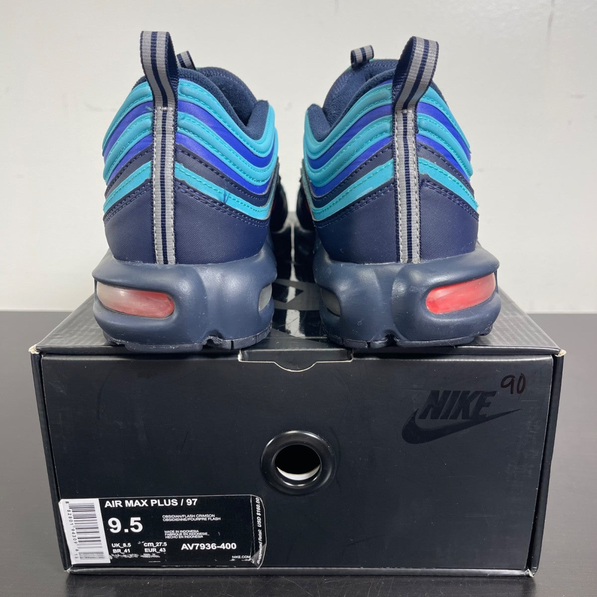 Nike Air Max Plus 97 Discover Your Air 9.5 (Moderately Worn Pre-Owned)NikeObsidian/Flash Crimson-Rush Violet - Image 4