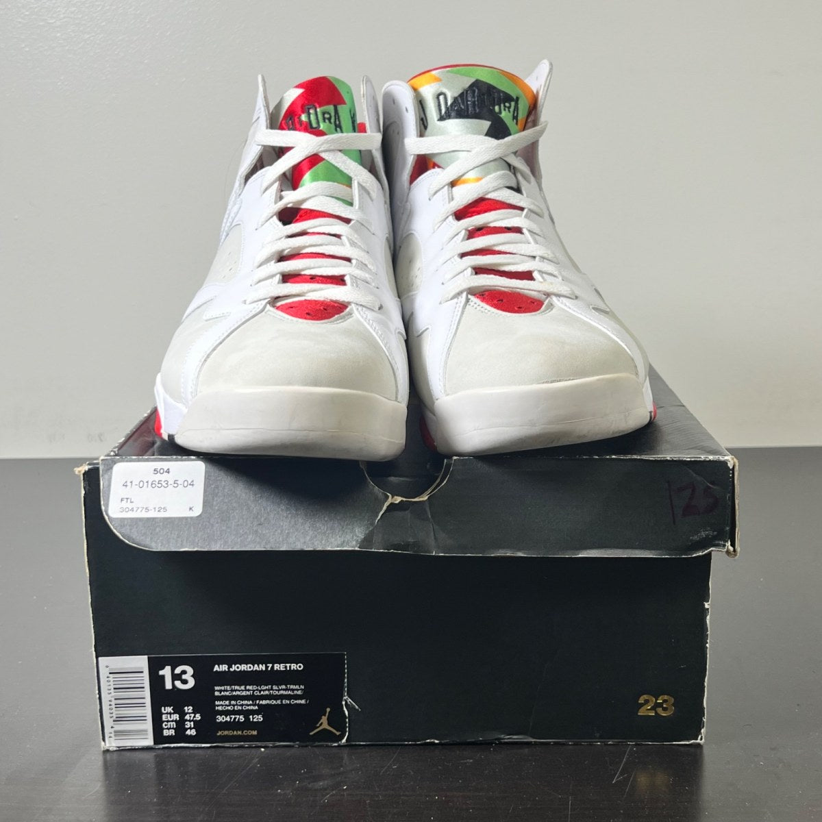 Jordan 7 Retro Hare (2015) 13 (Lightly Worn Pre-Owned)JordanWhite/True Red-Light Silver-Tourmaline - Image 2